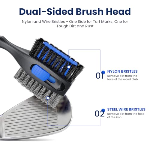 Golf Club Cleaner Kit with Retractable Brush and Waterproof Bag