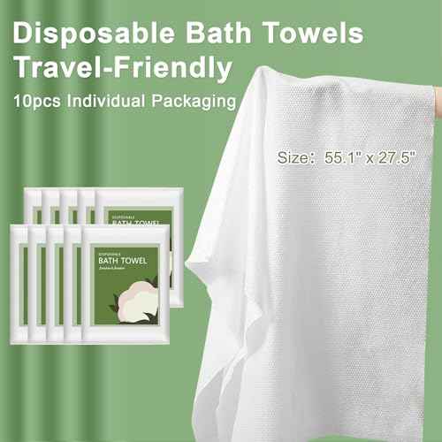 Disposable Bath Towels, 10 Pack 55" x 27.5" Ultra Soft, Quick Dry Disposable Body Towel, Portable Travel Towel for Hotel Camping Beach Swimming Gym Sauna Spa, Personal Care Pet Towels