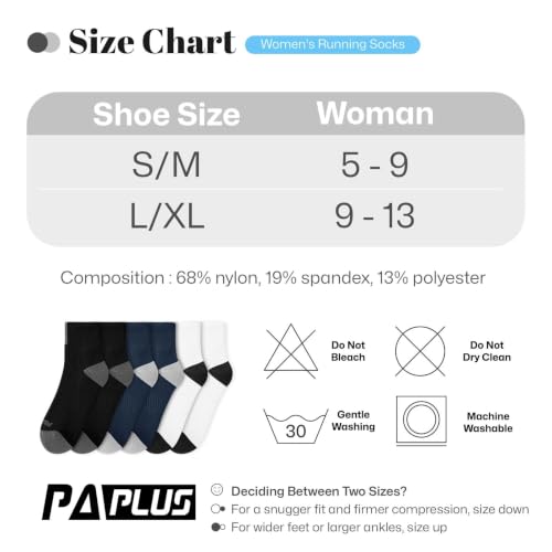 Ankle Compression Socks for Women 6 Pairs - Large X-Large, Black White Navy Running Socks with Arch Support