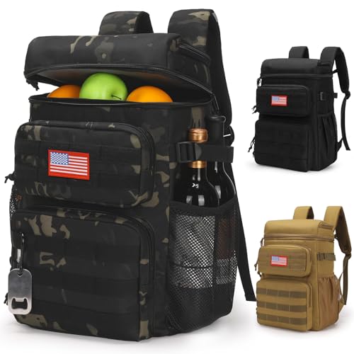 Insulated Tactical Cooler Backpack 25L with Pockets Black Camo