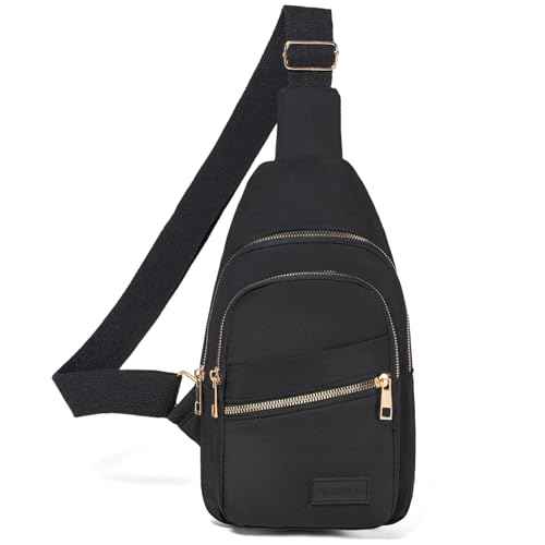 Small Crossbody Sling Backpack Sling Bag for Women, Chest Bag Daypack Fanny Pack Cross Body Bag for Outdoors Hiking Traveling - Gold Zipper