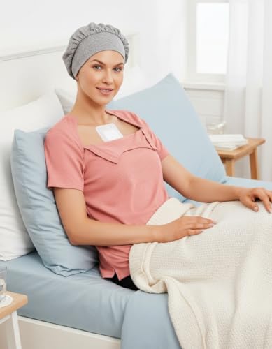 Chemo Port Access Shirt for Women with Hidden Side Zippers - Short Sleeve Post Surgery Top - Tangerine Pink, Large
