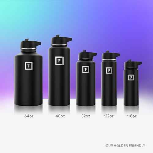 IRON ¡ÆFLASK Camping & Hiking Hydration Flask with 3 Lids - Stainless Steel, Double Walled & Vacuum Insulated Water Bottle - Leak Proof & BPA Free (Midnight Black, Straw - 40 oz)