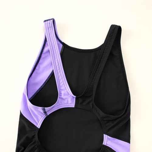 Kids Girls Athletic Swimsuit One Piece Solid Swimwear for Practice and Competition in Black and Navy Bathing Suit