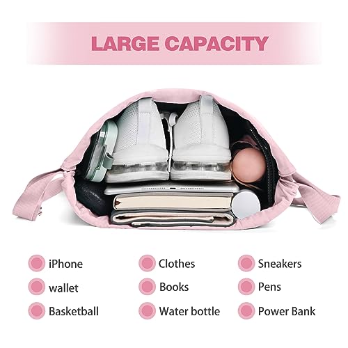 Pink Medium Drawstring Backpack with Wet Pocket for Women - Sports Gym Sack