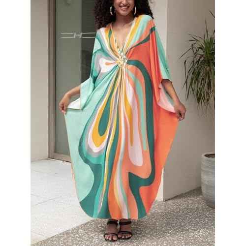 Women 2025 Summer Kaftan Dresses Plus Size Bathing Suit Cover Up Moo Moos Beach Dress for Swimwear Caftan Dress