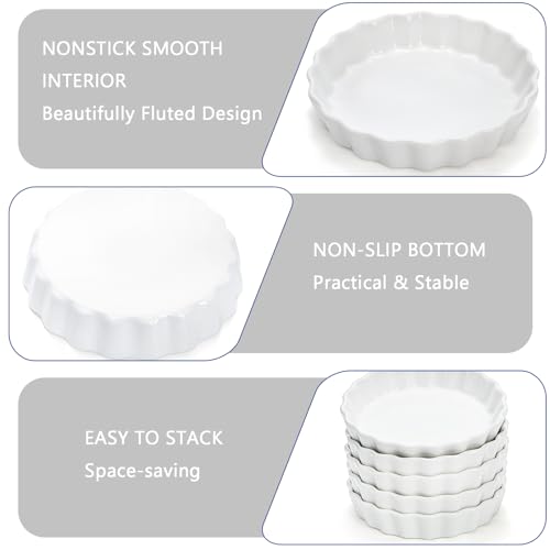 Porcelain Ramekins Set of 8, 5 oz, 5 Inch Diameter, Shallow Baking Dishes