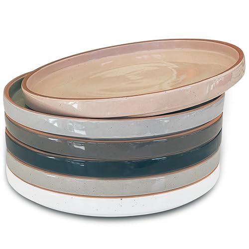 MORA Ceramic Flat Plates Set of 6-8 Neutrals - Microwave, Oven & Dishwasher Safe