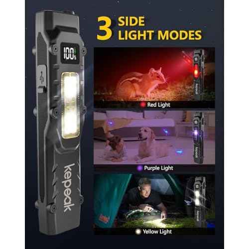 KEPEAK EDC Flashlight, Small Pocket Flat Flashlight, LED Flashlight Rechargeable USB C, Bright Flash Lights with Clip for Camping, Emergency