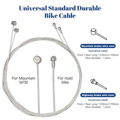 Universal Bike Brake Cable Housing Kit With 1 Set Bicycle Brake Line, 2 Pieces V Bike Brake Noodle Cable Guide Pipe and End Caps accessories for MTB Mountain Bike or Road Bikes Bicycle Cycling, Black
