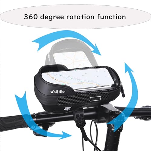 Waterproof Bike Phone Mount - Touch Screen Holder for 7'' Phones, 360¡Æ Rotation & Shockproof Handlebar Bag - Ideal for Cycling, Motorcycle, Electric Bike Accessories (BLACK)