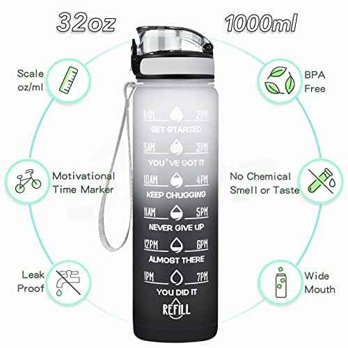 Enerbone Water Bottle, Leakproof BPA & Toxic Free, Motivational Water Bottle with Times to Drink and Straw, Fitness Sports Water Bottle with Strap for Office, Gym, Outdoor Sports