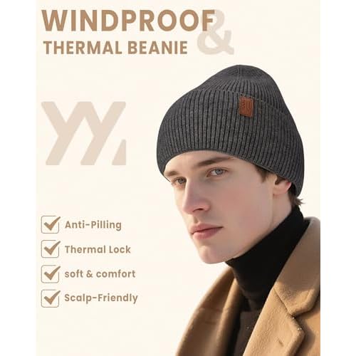 Winter Beanie for Men Women Fleece Lined Beanies Hats Soft Warm Winter Hat Thick Knit Hat for Daily Skiing Outdoor Activities