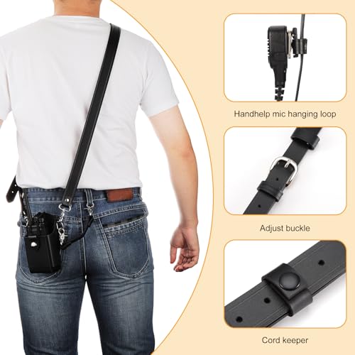Black Leather Firefighter Radio Holster Set with Anti-Sway Strap for Motorola APX Series