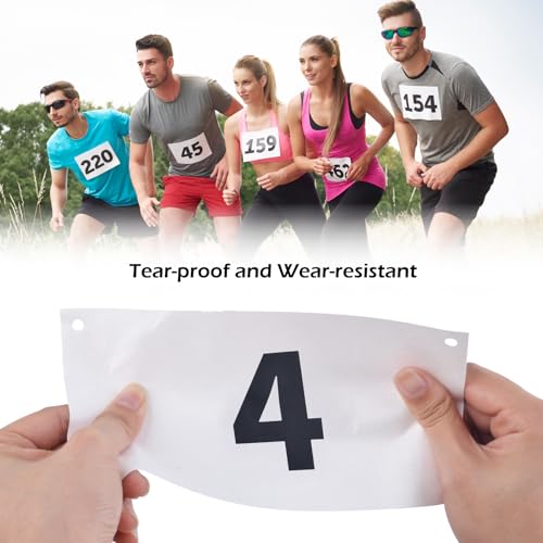 Race Bibs Running Numbers with Safety Pins, Tyvek 4x7 Inch Large Numbers 1-500 - Black & White Variation