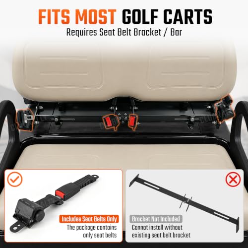 Golf Cart Seat Belts Kit 40 Inch Retractable Universal Belts - 4 Sets Black