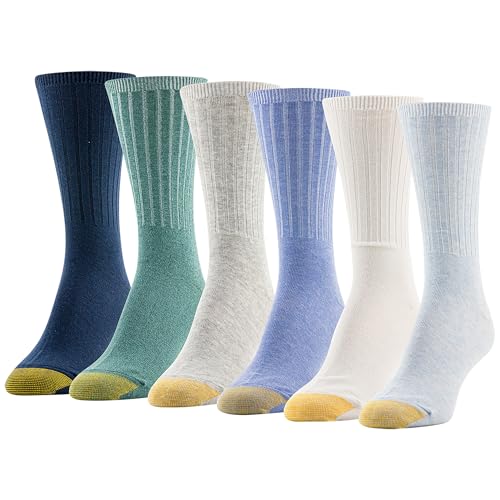 Goldtoe Women's Casual Ribbed Crew Socks - Heather Blue Assorted, Medium