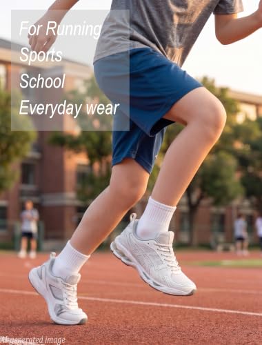 Kids Ankle Socks 5-8 Years Seamless Toe Athletic Cotton School Running Socks - White 10 Pack
