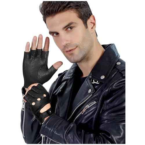 GSG Men Fingerless Gloves Driving Leather Cycling Half Finger Motorcycle Unlined Gloves for Cycling