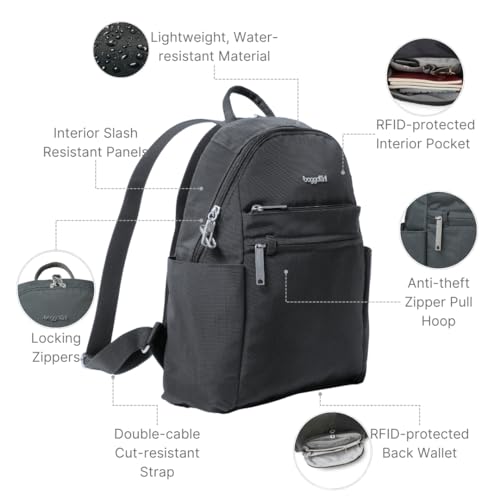 Securtex¢ç Anti-theft Vacation Travel Backpack 10x13" Slash-Resistant Nylon Daypack w/RFID, Charcoal