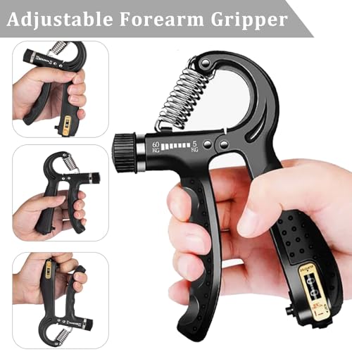 Hand Grip Strengthener Kit with Adjustable Resistance and Stress Ball