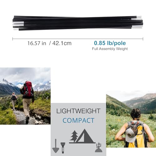 16 Ft Aluminum Tent Pole Replacement Kit with Female & Male Ends - Lightweight Repair