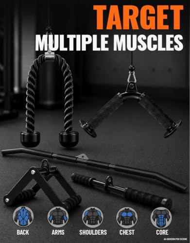 5-Piece Cable Machine Attachment Set for Gym & Home Workouts with Non-Slip Grips