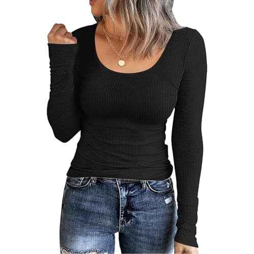 Zeagoo Womens Long Sleeve Henley T Shirts Button Ribbed Knit Slim Fitted Tee Tops Basic Casual Work Blouse XS-XXL