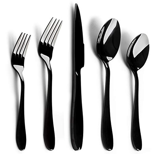 E-far Black Stainless Steel Flatware Set - 20-Piece Service for 4 with Streamlined Handle