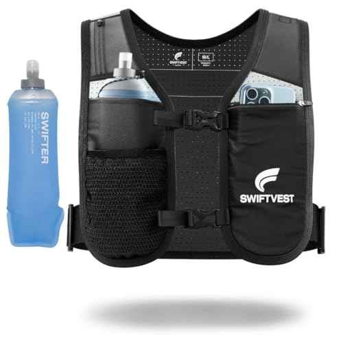 Running Phone Holder Vest with 500ml/17oz Water Bottle | Reflective Hydration Vest | Adjustable | Light | 6 Pockets for Running Accessories | Unisex