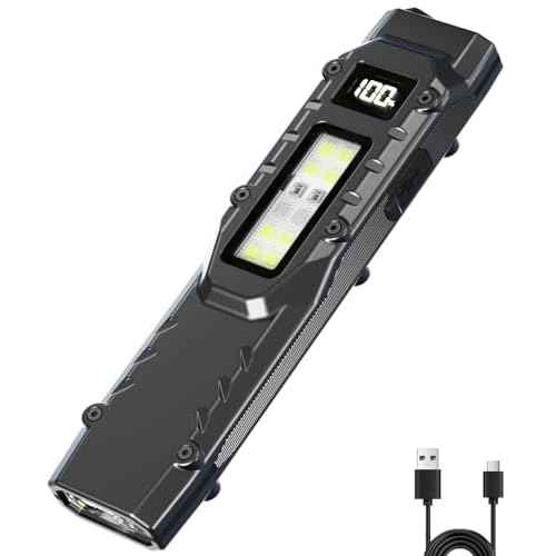 EDC Tactical Flashlight DT007, Compact 7 Mode Pocket LED Flashlight - 1500LM, USB-C Rechargeable Digital Display, IPX5 with Side Light and Clip for Everyday Carry Travel (1, Black)