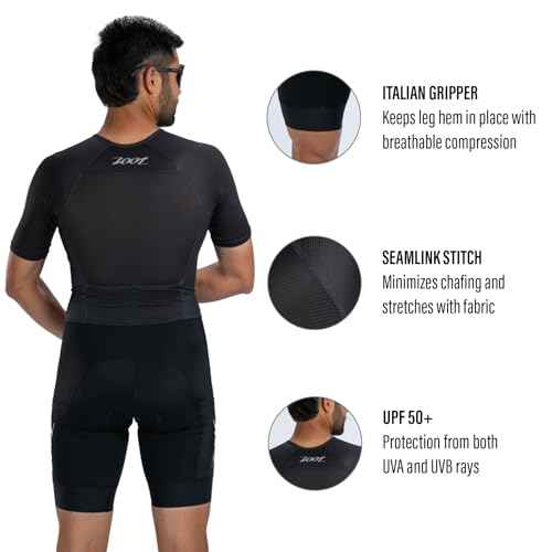 Zoot Men¡¯s Core Tri Aero FZ Racesuit, Short Sleeve Moisture-Wicking Triathlon Suit, Plush Chamois & Storage for Race Day