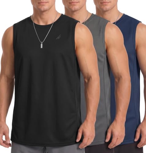 Men's Breathable Mesh Tank Top Pack Large Black Dark Grey Navy Activewear