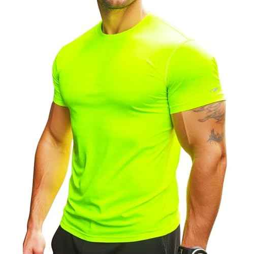 Mens Running Shirt Quick Dry Fit Short Sleeve Performance T-Shirt Moisture Wicking Ourdoor Active Wear Reflective