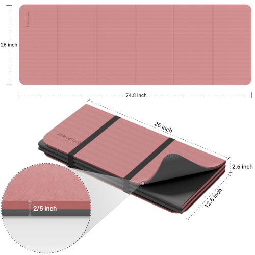 Pink & Gray Foldable Yoga Mat - 10mm Extra Thick Non-Slip TPE for Home Gym & Workout