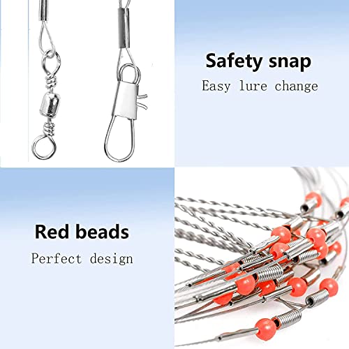 12PCS Stainless Steel Fluorocarbon Fishing Leaders 70lb, 17.7 Inch, Saltwater & Freshwater