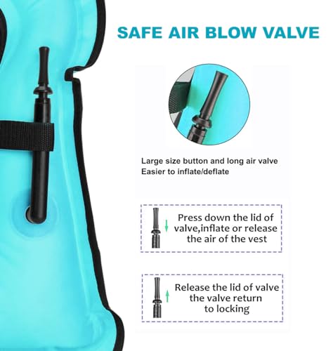 Blue Inflatable Snorkel Vest for Adults - Portable Swim Jacket, Buoyancy Aid for Diving and Water Sports