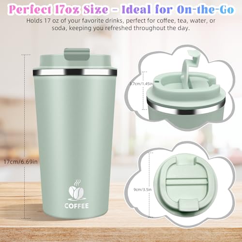 Agave Green 17oz Insulated Travel Coffee Mug with Flip Lid - Leakproof Stainless Steel Tumbler for Hot & Cold Drinks