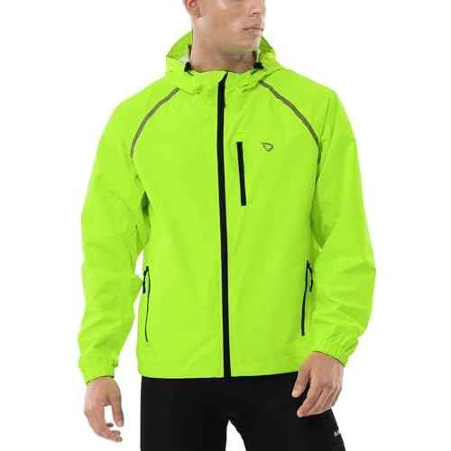 baleaf Men's Rain Jacket Waterproof Windbreaker Raincoat Running Cycling Hiking Gear Hood Lightweight Reflective Packable