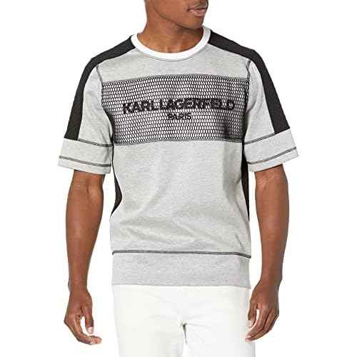 KARL LAGERFELD Men's Contrast Fabric Mesh Logo Pullover