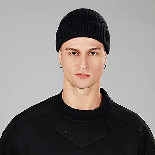 ROYBENS Swag Wool Knit Cuff Short Fisherman Beanie for Men Women, Winter Warm Hats