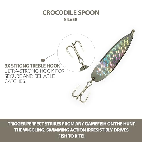 6 Pack 2oz Crocodile Spoon Fishing Lures with Treble Hooks - Yellow Silver