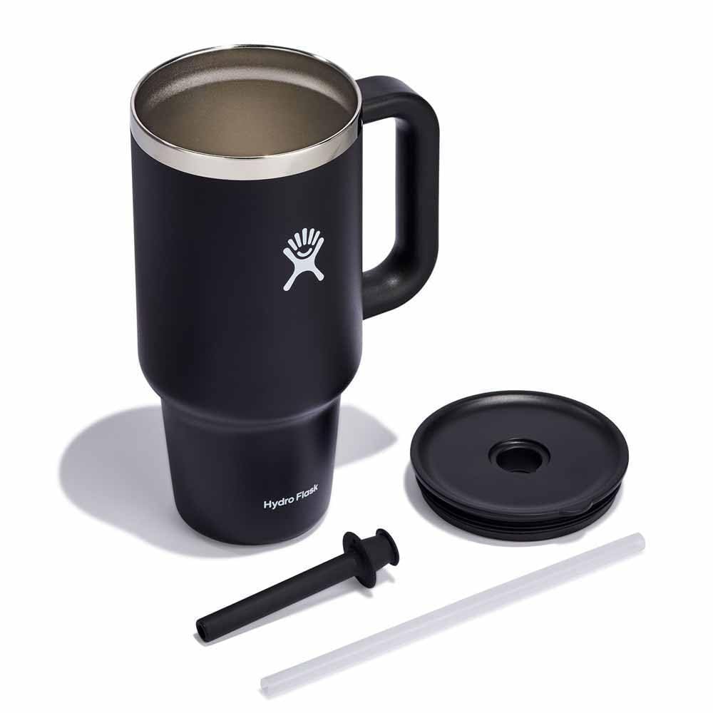 Hydro Flask 40 Oz Travel Tumbler with Handle, Lid and Straw - Insulated Stainless Steel in Black