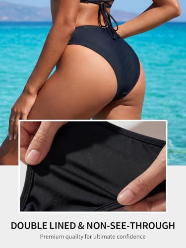 Women's Cheeky Bikini Bottoms - Medium Black
