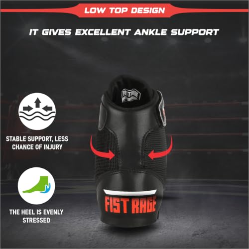 Unisex Boxing Shoes for Training 11.5 Women / 10 Men Black Lightweight Kickboxing Shoes - Leather & Mesh