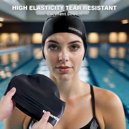 2pcs High Elasticity Silicone Swim Cap for Women and Men, Comfortable Non-Slip Swimming Caps for Long and Short Hair, Durable Waterproof Swim Hats for Adults, Keep Hair Dry