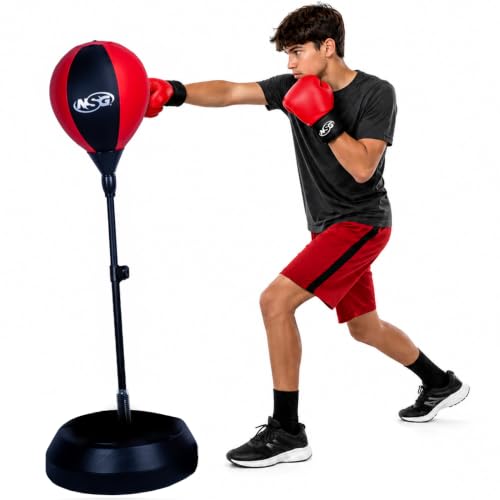 Large NSG Punching Bag for Kids & Boxing Gloves Set - Adjustable Freestanding Speed Bag with Stand, Junior Boxing Gloves & Pump