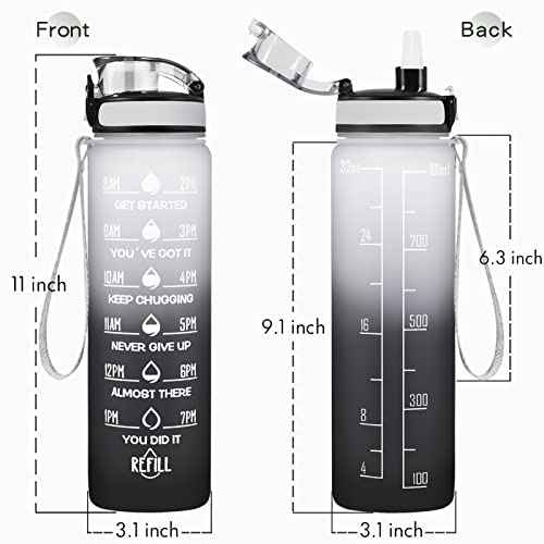 Enerbone Water Bottle, Leakproof BPA & Toxic Free, Motivational Water Bottle with Times to Drink and Straw, Fitness Sports Water Bottle with Strap for Office, Gym, Outdoor Sports