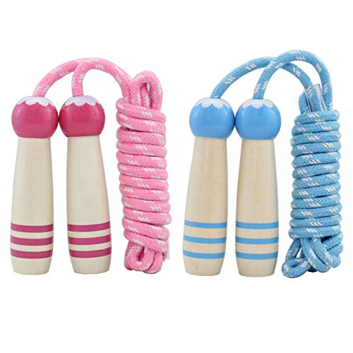 Kids Jump Rope 7ft Adjustable Cotton with Wooden Handle Pink+Blue