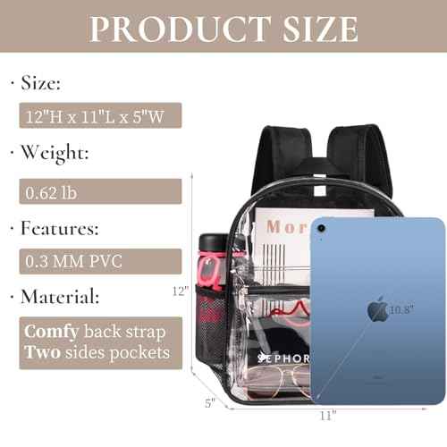 ZENPUNK Clear Backpack for Stadium Approved 12¡¿12¡¿6, See Through Bag, PVC Transparent Backpack for Festival Sport Event Concerts (BLK)